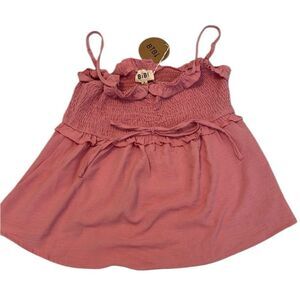 BiBi NWT SzS pink ruffle trim elastic bodice adjustable spaghetti straps top